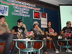 Avenged Sevenfold in Bangkok, Thailand in 2007 (from left to right: M. Shadows, Zacky Vengeance, Synyster Gates, The Rev and Johnny Christ). Background information